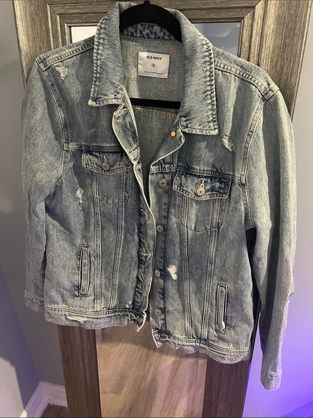Old Navy Faded Light Blue Distressed Denim Jacket